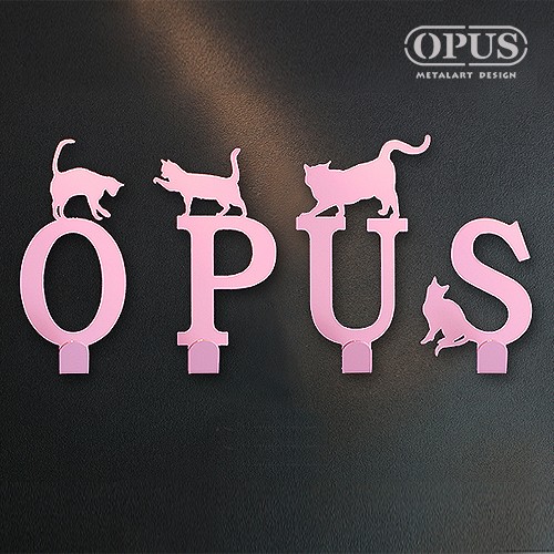 歐式鐵藝 當貓咪遇上字母<掛勾組>質感粉 壁飾掛鉤 英文字母拼字 OPUS 東齊金工