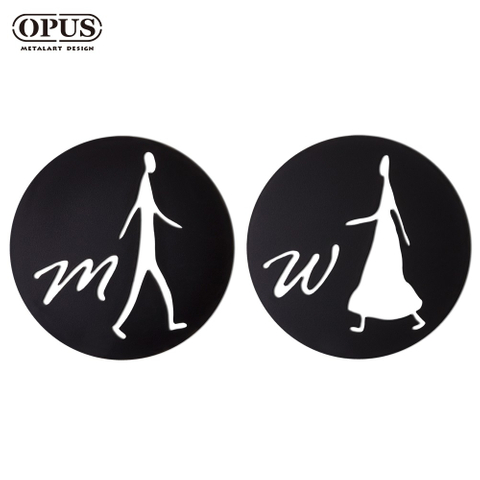 歐式鐵藝-廁所標示牌-男女圓形套組《邂逅_鏤空黑》 戶外WC 洗手間指示牌【OPUS東齊金工】SB-mw-C(B)