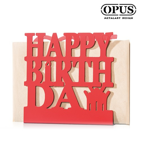 OPUS 歐式鐵藝收納架 生日快樂 (時尚紅) 紙餐巾座 桌上收納 金屬置物架 餐桌擺飾 生日禮物 LE-hb28R