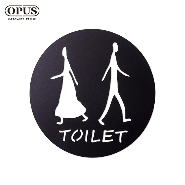 歐式鐵藝-廁所標示牌-圓形款TOILET《邂逅_鏤空黑》 戶外WC 洗手間指示牌【OPUS東齊金工】SB-to02(B)