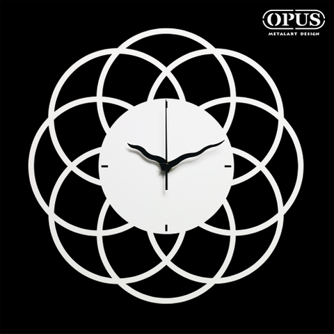 OPUS東齊金工 歐式鐵藝花朵時鐘-綻放-山茶花(優雅白) 裝飾藝術掛鐘 雷射雕刻 靜音壁掛鐘 CL-fl16W