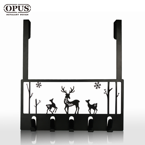 歐式鐵藝–小鹿門後掛勾《魔法森林》經典黑 創意掛架 收納衣架 帽勾架 造型無痕掛鉤【OPUS東齊金工】HO-de14B