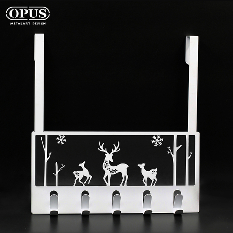 歐式鐵藝–小鹿門後掛勾《魔法森林》優雅白 創意掛架 收納衣架 帽勾架 造型無痕掛鉤【OPUS東齊金工】HO-de14W